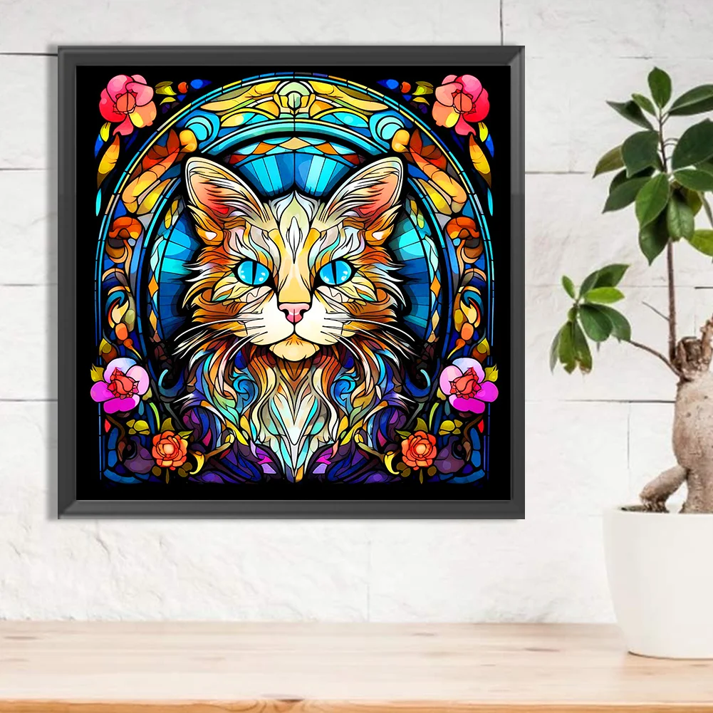 Full Round Diamond Painting 30*30cm - Glass Serious Cat