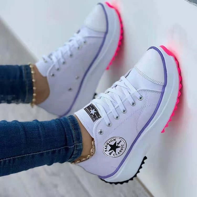 Sursell 2022 round toe lace-up platform arch support canvas shoes