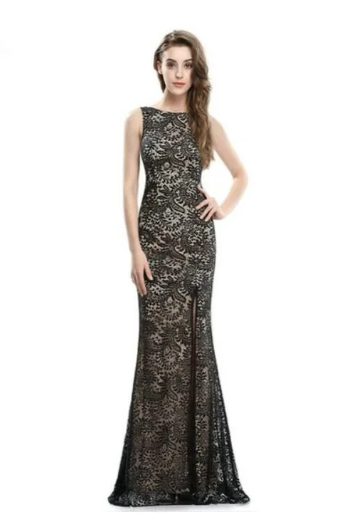 Sexy Lace Mermaid Prom Dress Long Sleeveless Evening Gowns With Split