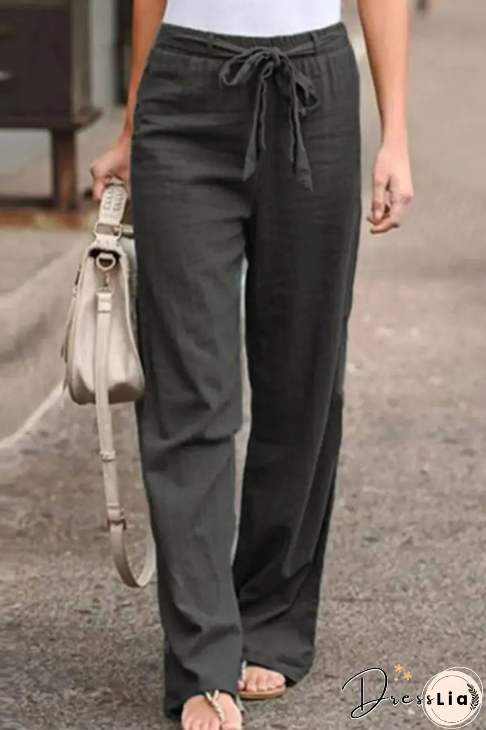 Fashion Casual Solid With Belt Loose Wide Leg Bottoms(4 colors)