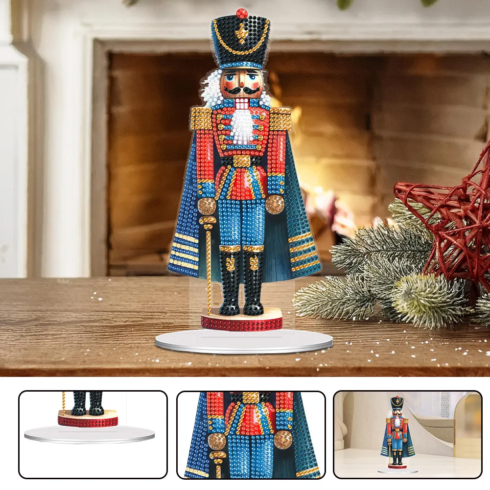 5D DIY Xmas Nutcracker Acrylic Special Shape Diamond Painting Desktop Decors