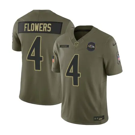 Men's Baltimore Ravens #4 Zay Flowers  Olive 2025 Salute to Service Retired Limited Jersey