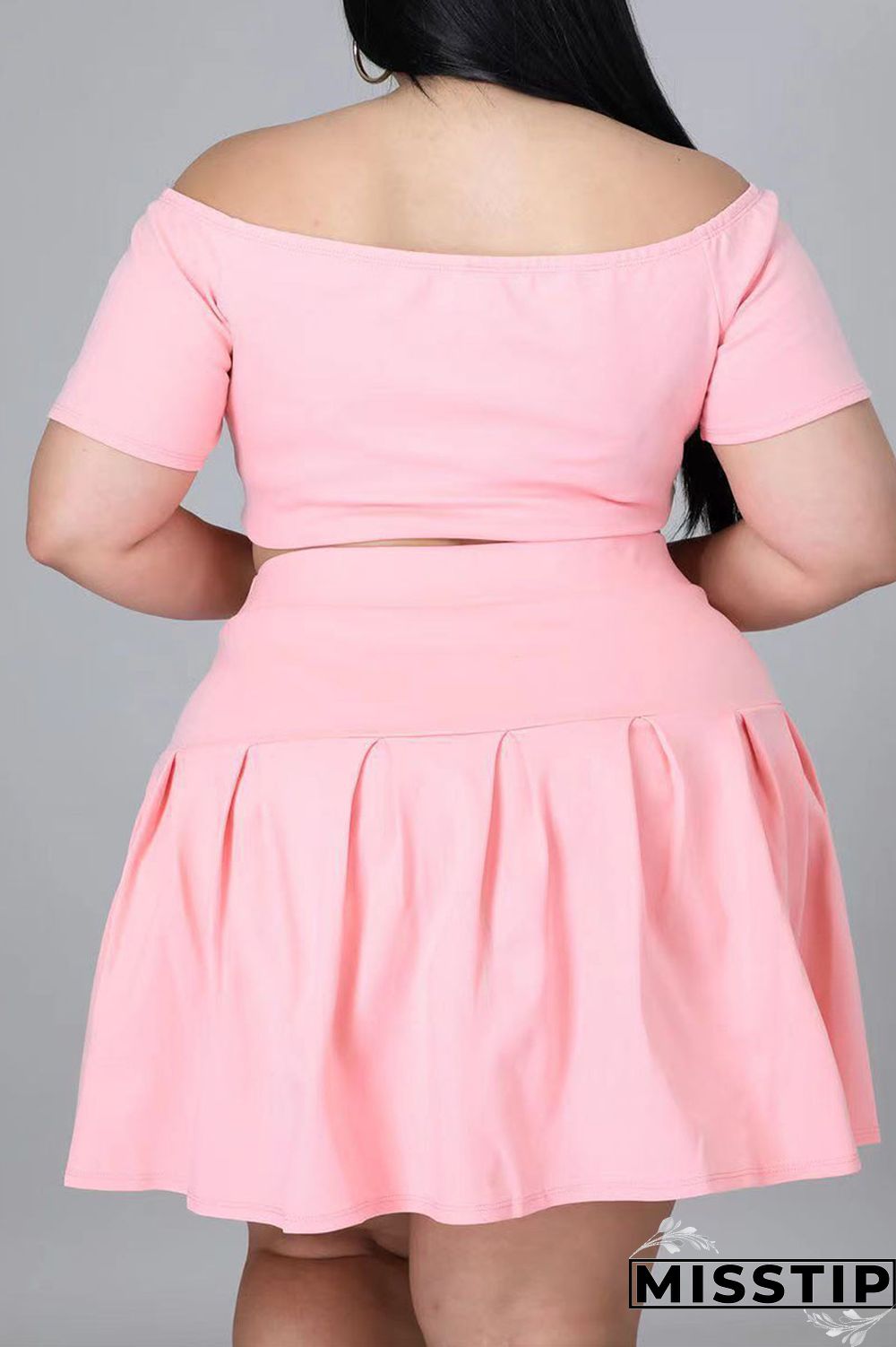 Black Casual Solid Patchwork Off the Shoulder A Line Plus Size Two Pieces