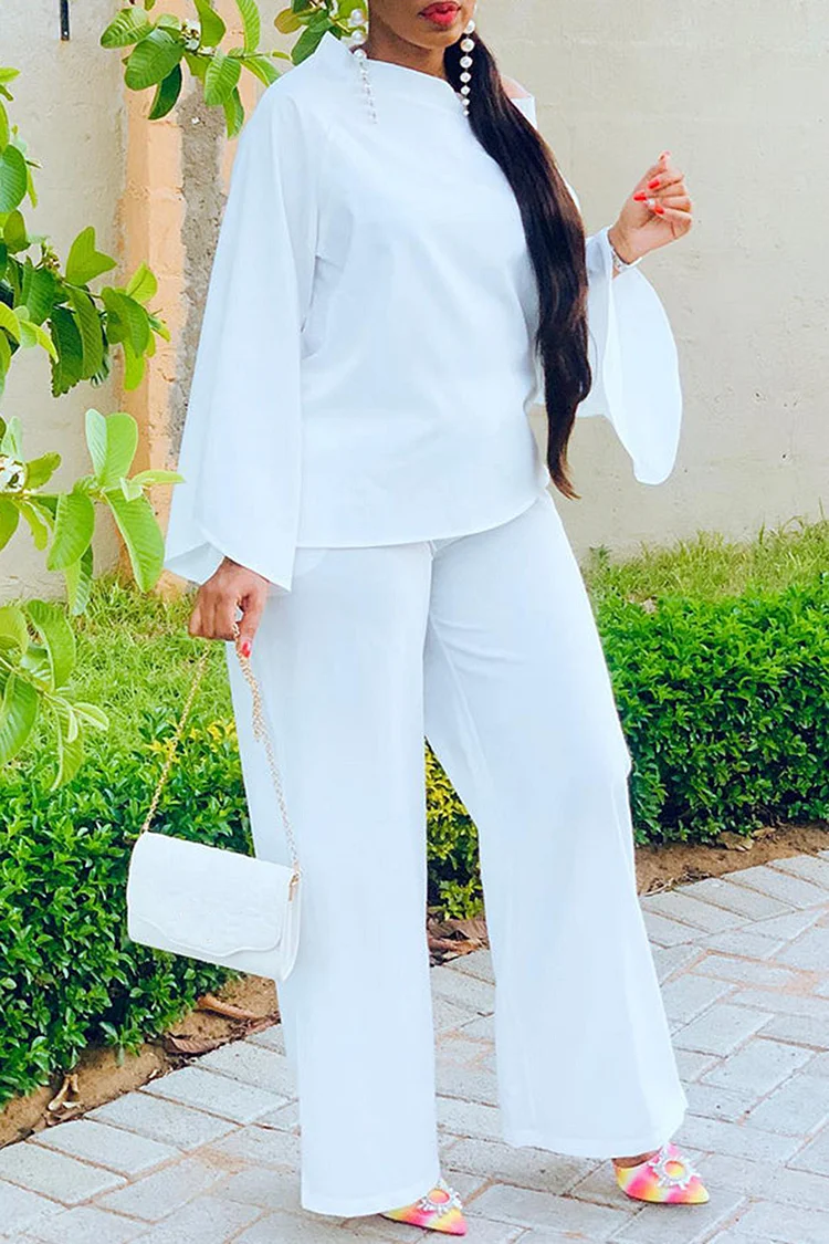 Plus Size Daily White Round Neck Long Sleeve Two Piece Pant Sets [Pre-Order] 2024 - Xpluswear