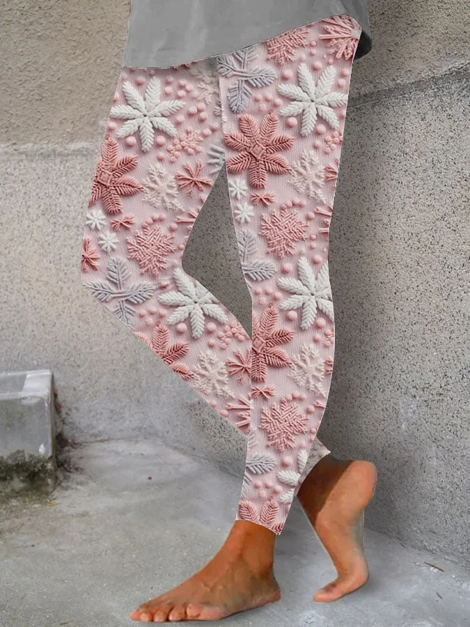Women's Christmas Pink Snowflake Print Leggings