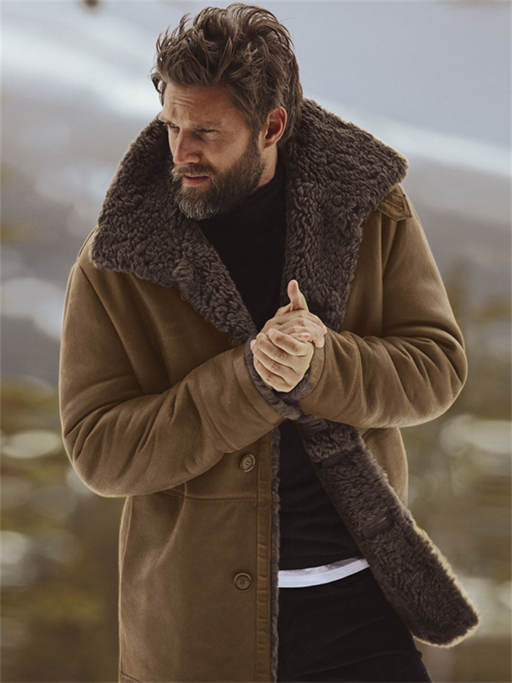 Men's Fall and Winter New Fur One Coat in The Long Tweed Jacket