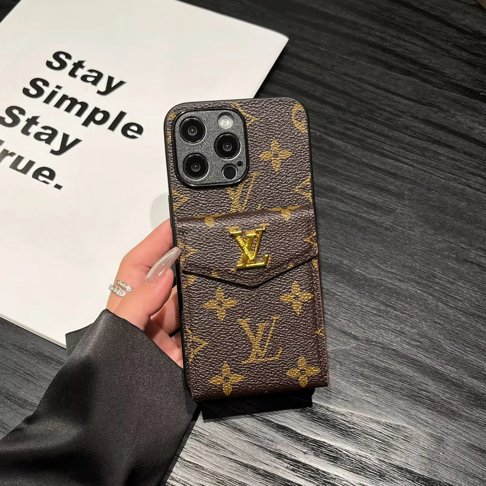 Louis Vuitton Lockme Tender Accordion Card Holder Canvas Leather Apple iPhone Case