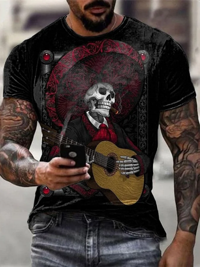 Men's Halloween Skeleton Man Print Casual T-shirt