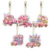 6Pcs DIY Diamond Painting Pink Car Keychain