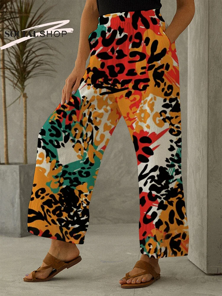 Colorful Leopard Print Ladies Casual Trousers socialshop
