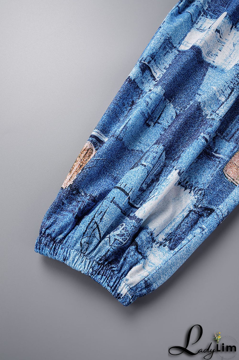 Blue Sexy Print Patchwork Backless Straight Jumpsuits