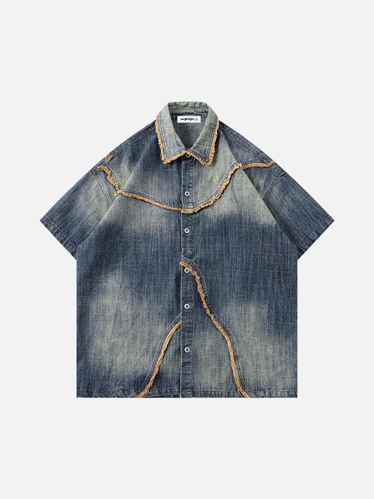 Blue Act Chic Washed Gradient Denim Short Sleeve Shirt Front