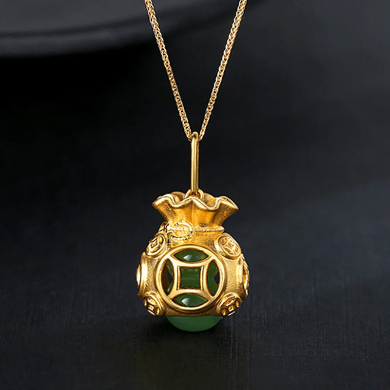 Auspicious Feng Shui Money Bag Jade Pendant Necklace