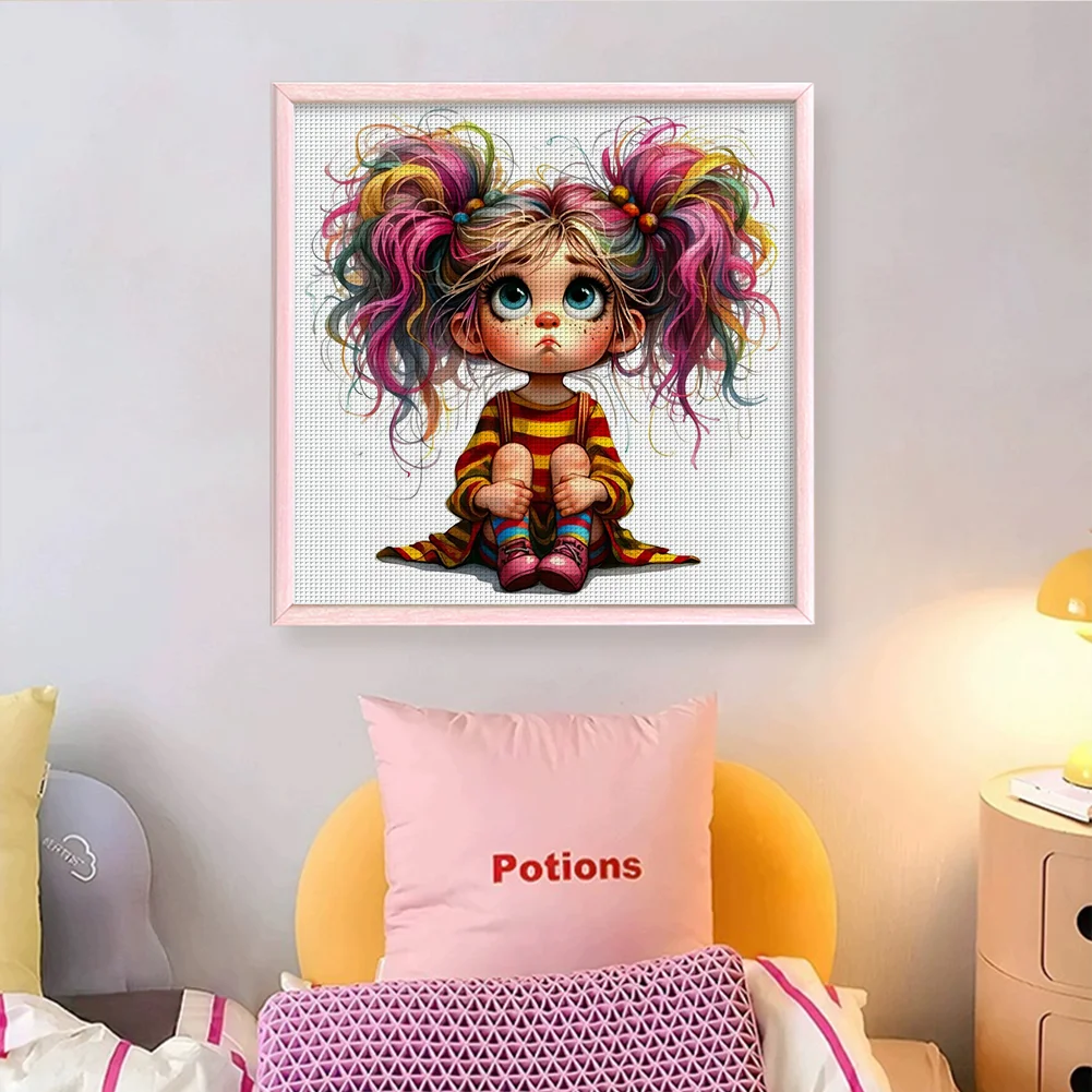 11CT Full Stamped Cross Stitch - Girl(Canvas|40*40CM)