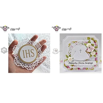 Piggy Craft metal cutting dies cut die mold IHS letter lace frame Scrapbook paper craft knife mould blade punch stencils dies