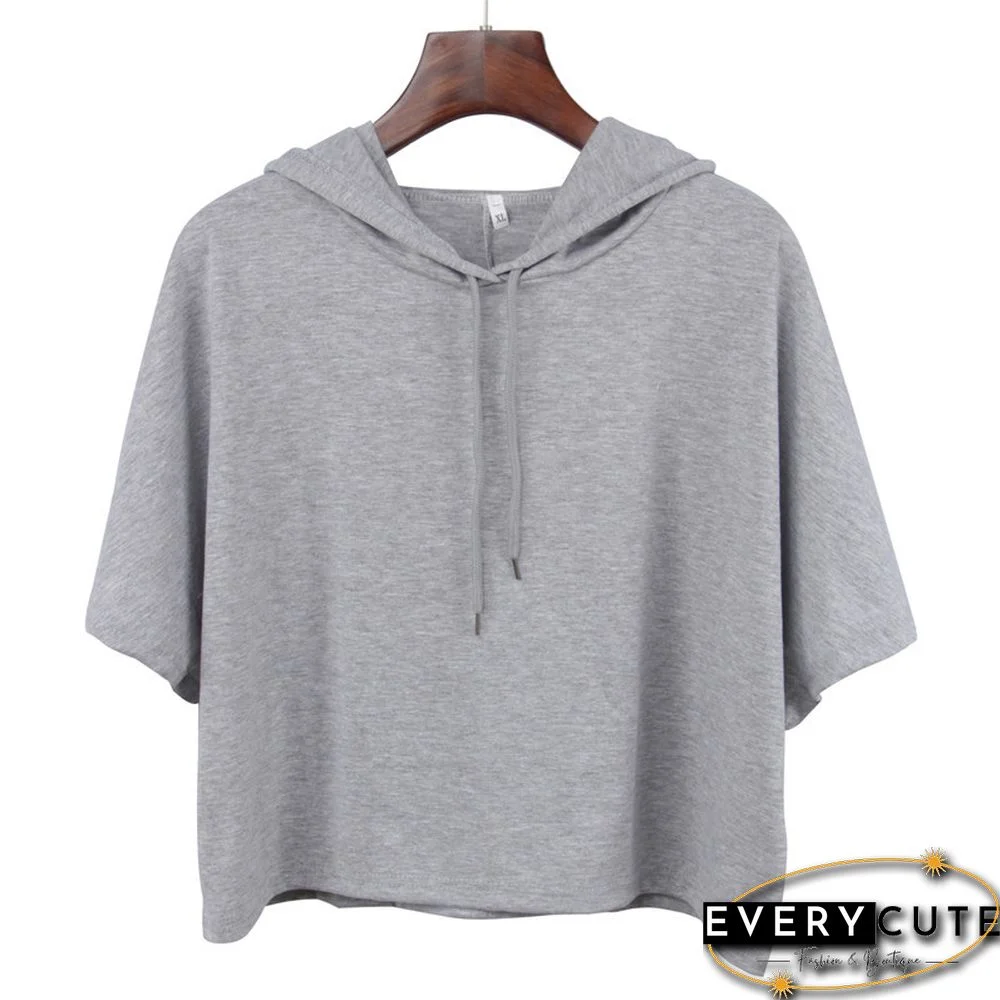 Gray Short Hoodie with Hat