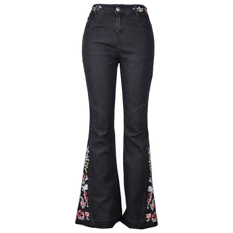 Temperament Commute Women's Jeans Embroidered Washed Flared Trousers
