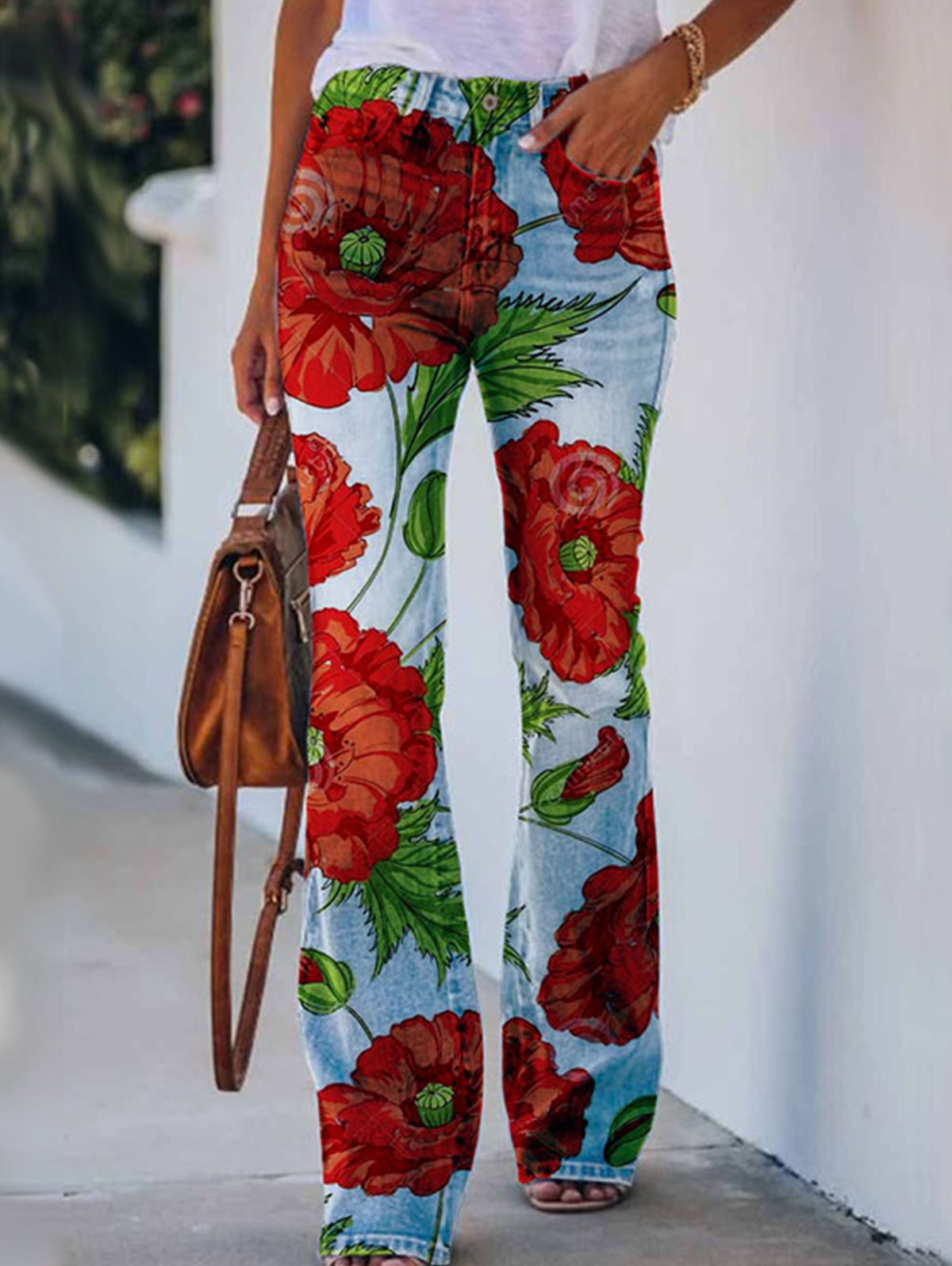 Daily Floral Graphic High Waisted Pocket Flared Pants