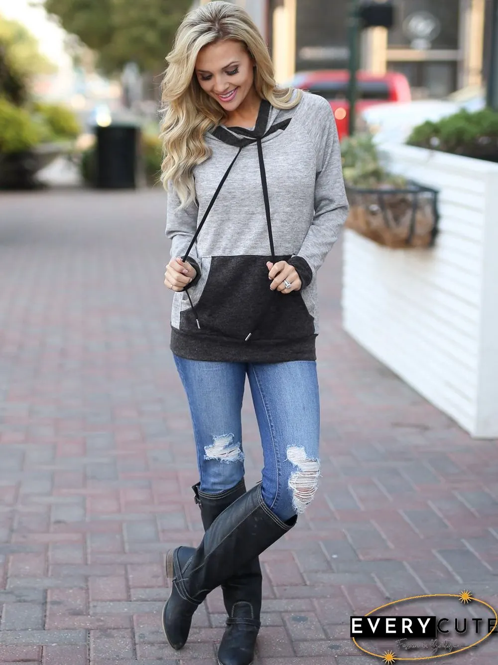 Hooded Stitching Sweatshirt