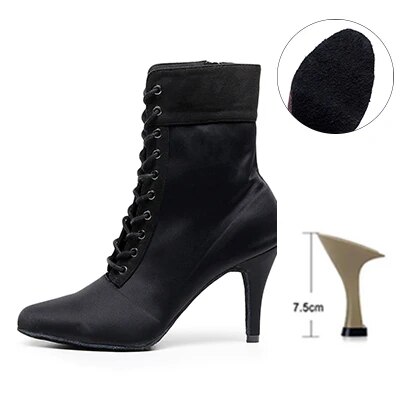 VCshoes Ladies Black Dance Boots Women Elastic Band Jazz Dancing Shoes Woman Closed Toe High Heel Booties For Girl 7.5cm-11cm