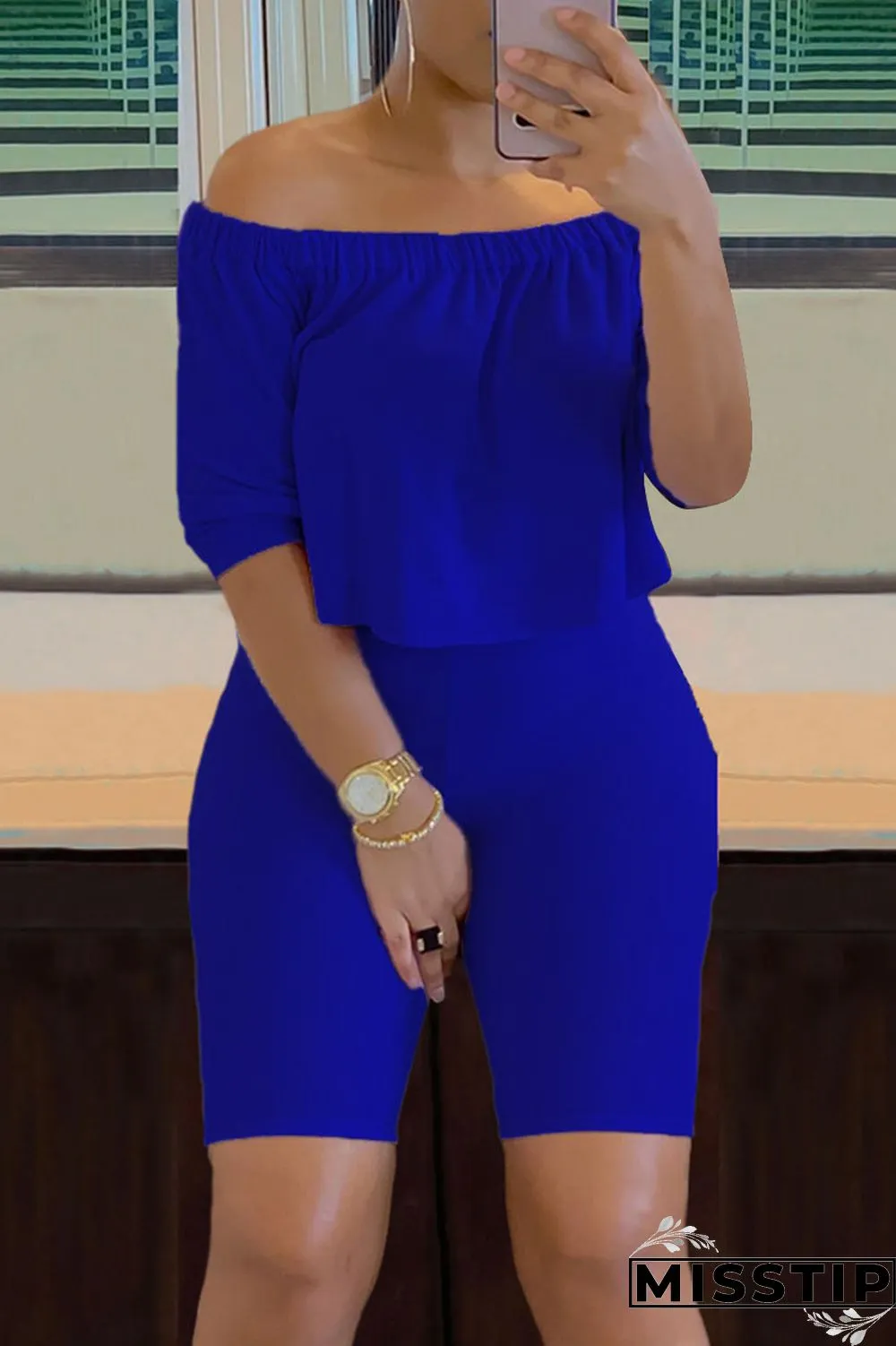 Pink Casual Solid Patchwork Off the Shoulder Three Quarter Two Pieces