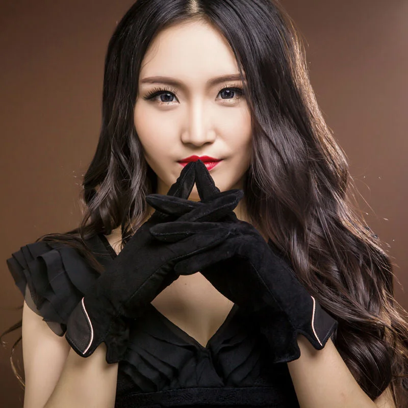 Brand New Fashion Women Genuine Suede Leather Fleece Gloves Winter Women Leather Gloves Female Lady Driving Leather Gloves