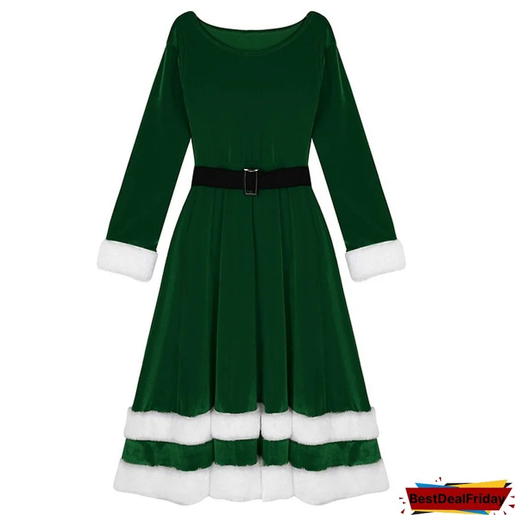 Women's Mrs Santa Claus Long Sleeve Costume Christmas Fancy Dress Outfits