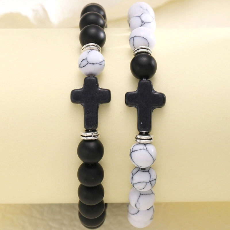 Cute Solid Color IG Style Cross Natural Stone Beaded Bracelets