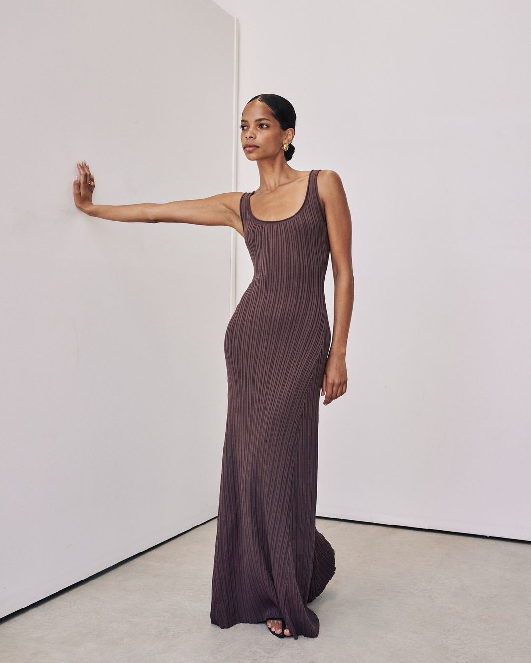 Ootddress Knit Ribbed Slim Maxi Dress Female Backless Scoop Neck Fashion Elegant Party Looks Long Dress Patchwork Knitwear Dress