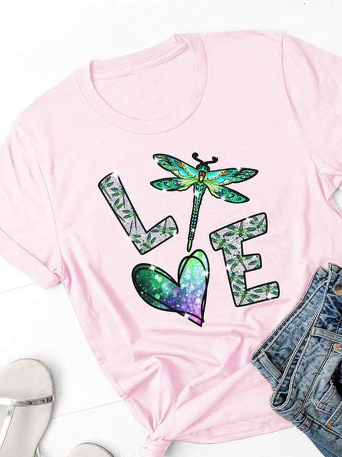 Letter Crew Neck Cotton Short Sleeve Shirts & Tops