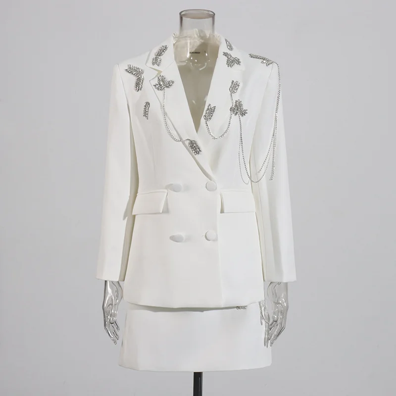 Sdrawing Sdrawing Temperament Famous Woman 2025 Autumn New Fashion Niche Splicing Diamond Senior Sexy Suit Suit Suit