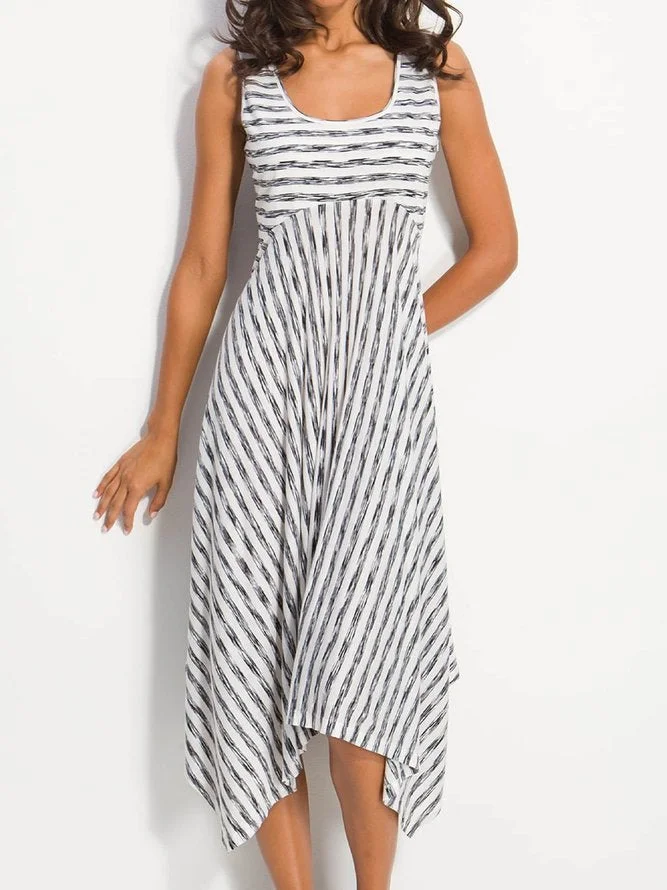 Women Midi Stripes Dresses A-Line Daily Cotton-Blend Printed Dresses