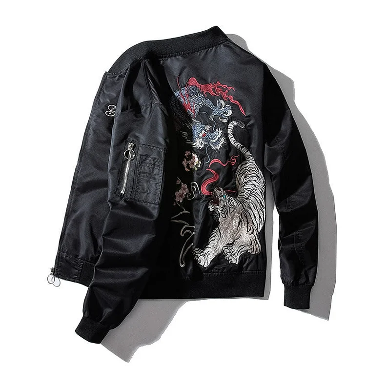 Varsity Jacket Dragon Tiger Embroidered Jacket Air Force MA-1 Pilot Jacket Men's Baseball Uniform