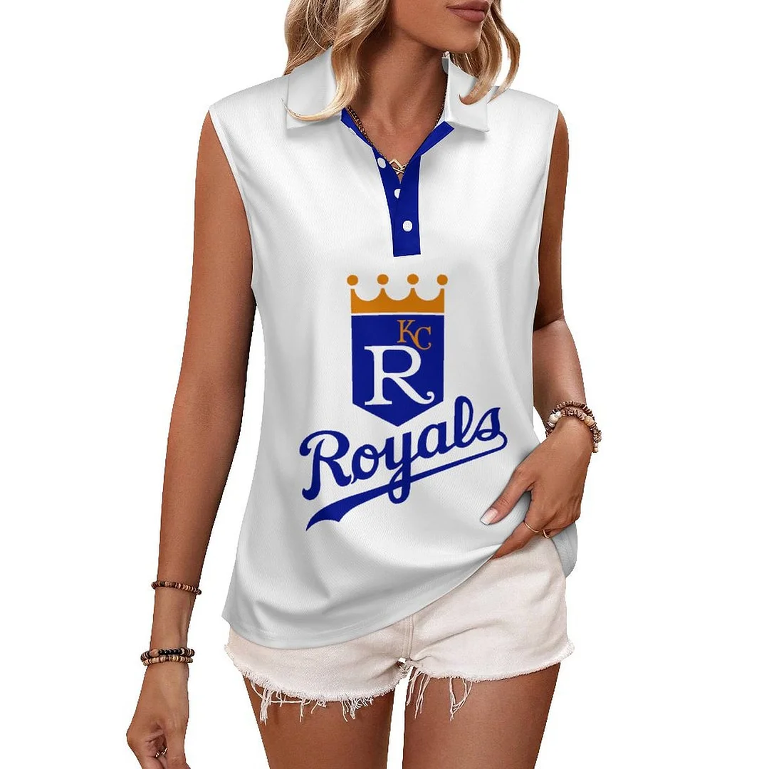 V-neck Sleeveless Casual POLO Shirt Tank Top for Women Printed with Pattern,Blue,Light Blue,Gold,White