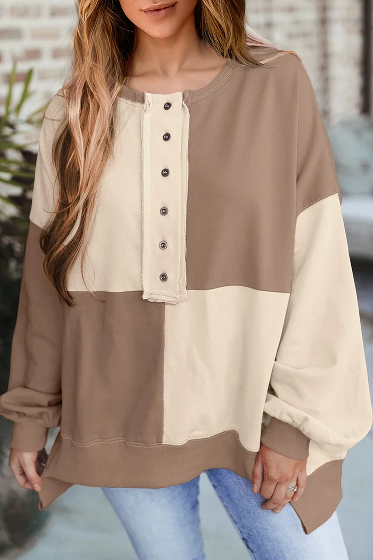 Women's INS Style Color Patchwork Crew Neck Long Sleeve Loose Sweatshirt