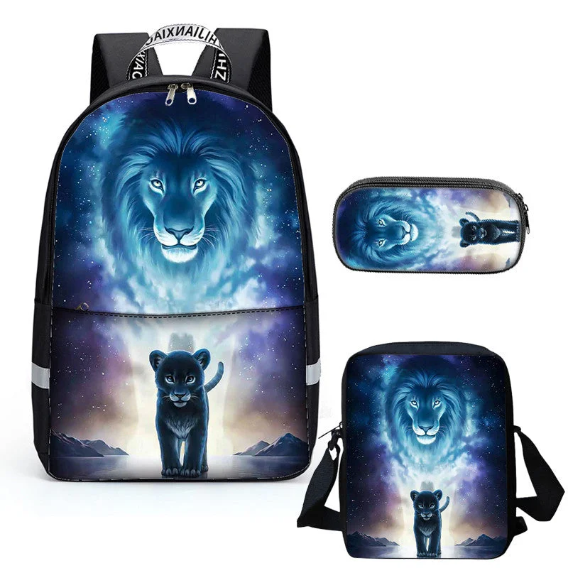 Buzzdaisy Deeprint Cool 3D Unique Lion  School Book Bag Printing Backpacks for Boys Girls Students