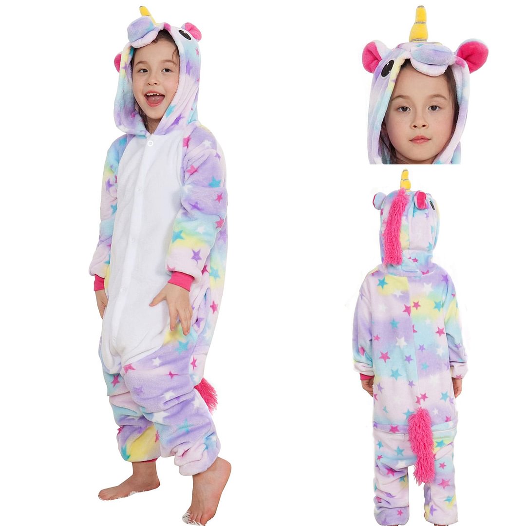 Kids Dreaming Star Print Unicorn Kigurumi Onesies Pajamas-Pajamasbuy