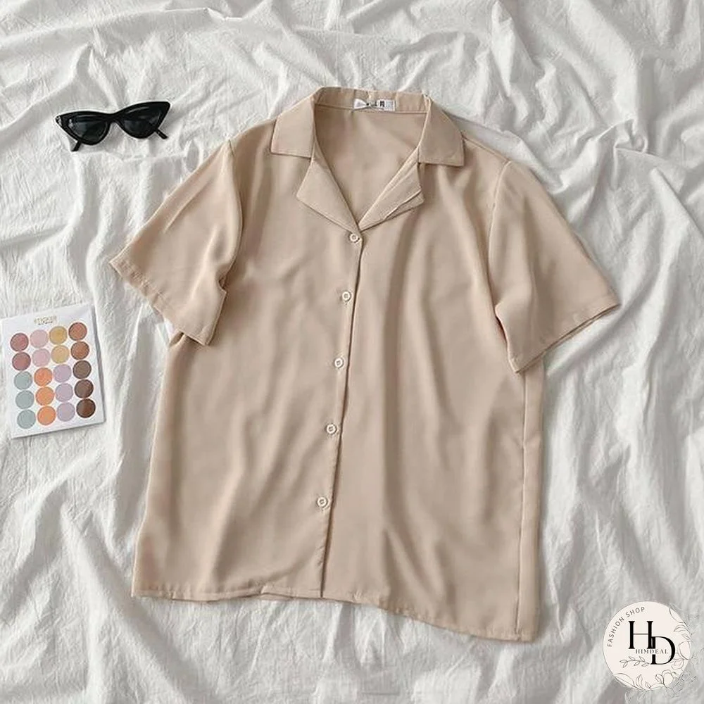 Casual Basic Short Sleeve Blouse Women V-neck Loose Office Formal Shirt Female Fashion Blue Yellow Cardigan Tops