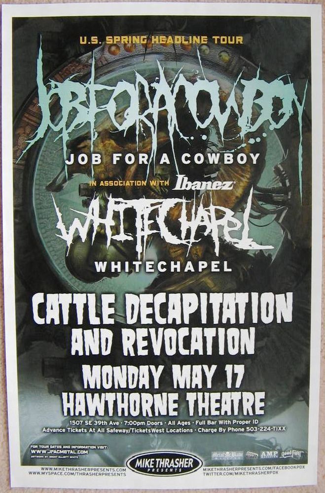 JOB FOR A COWBOY 2010 Gig POSTER Portland Oregon Concert