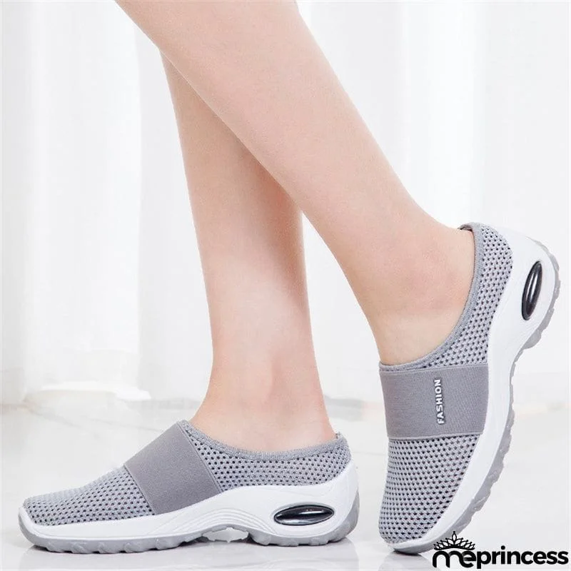 Slip-On Style Open Mesh Upper Rocker Bottom Durable Lightweight Shoes