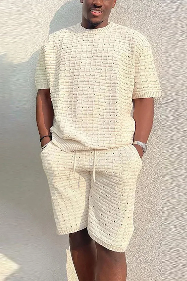 Casual Hollow-Out Short Sleeve T-shirt Shorts Two-Piece Set