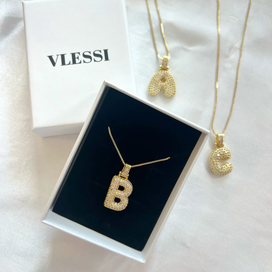 Iced Alphabet Crystal Pendant Necklace
