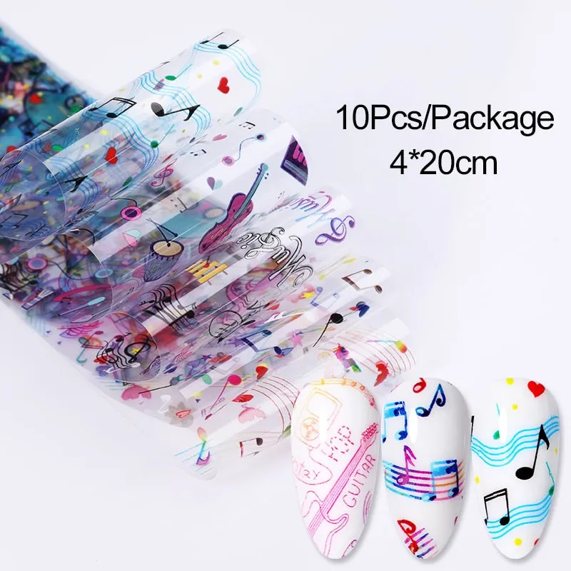10Pcs/Set Colorful Nail Foil Stickers Mirror iridescent Effect Stickers Nail Art Transfer Foils Manicures Slider Decorations