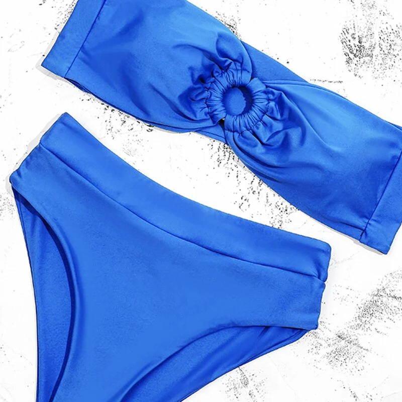 ZTVitality Strapless Ring Blue Bikinis Sexy Bikini 2020 New Arrival Padded Bra High Waist Swimsuit Backless Lace Swimwear Women