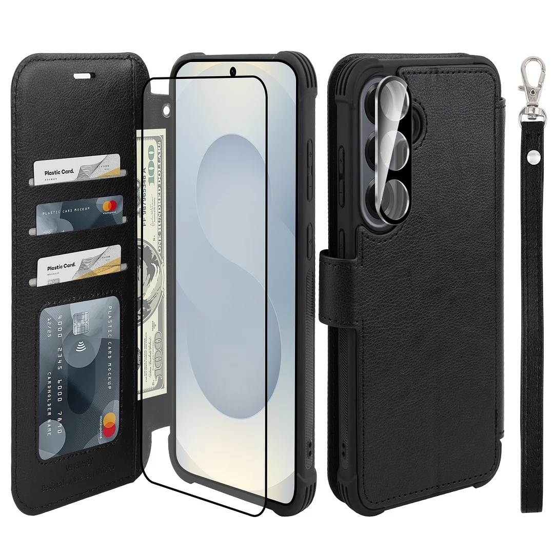 VANAVAGY Wallet Case Compatible for Galaxy S25 Plus 5G with Credit Card Holder and Coin Pocket