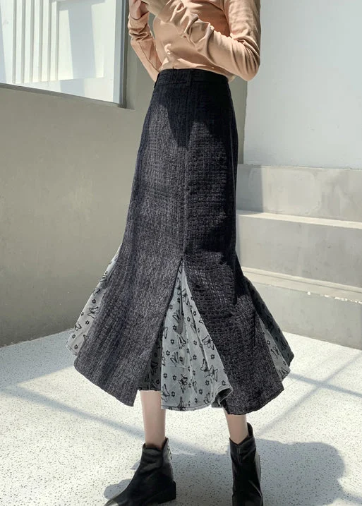 French Black Asymmetrical Ruffled Lace Patchwork Cotton Skirt Fall main image 0