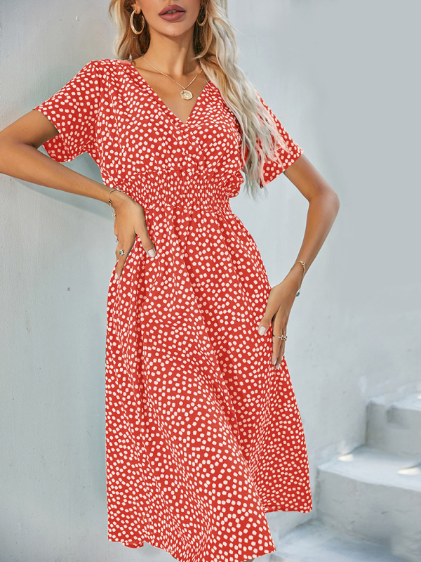 Mature Women Fashion Floral V-Neck Casual Summer Midi Dress