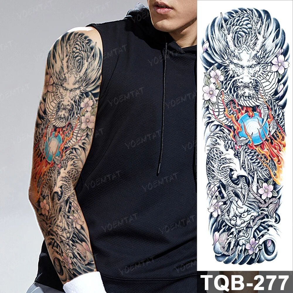 Sdrawing Arm Waterproof Traditional Temporary Tattoo Stickers Women Men Black Line Flowers Koi Crane Thigh Body Art Fake Tattoos