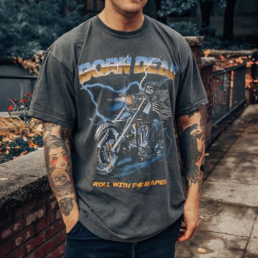 Skull Motorcycle Print Short-sleeved T-shirt