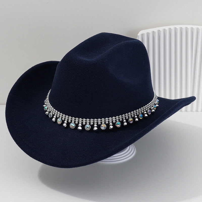 Men’s And Women’s Neutral Style Cowboy Hat Party Hat Colorful Round Gemstone Exquisite Belt Festival Performance